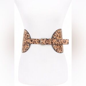Vegan Leather Leopard Animal Print Statement Belt with Silver Accents